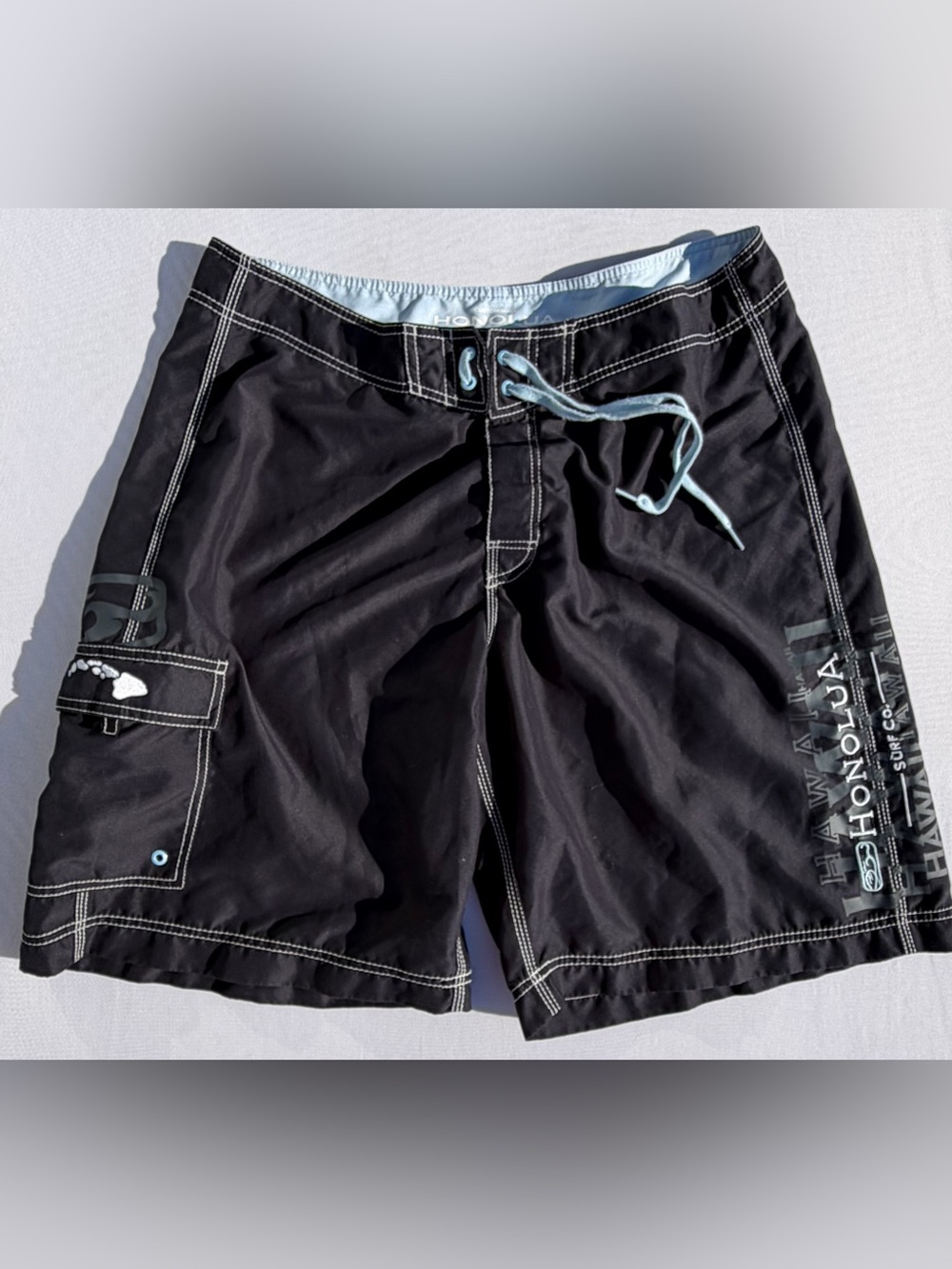 Men's Black Swim Trunks with Light Blue Tri